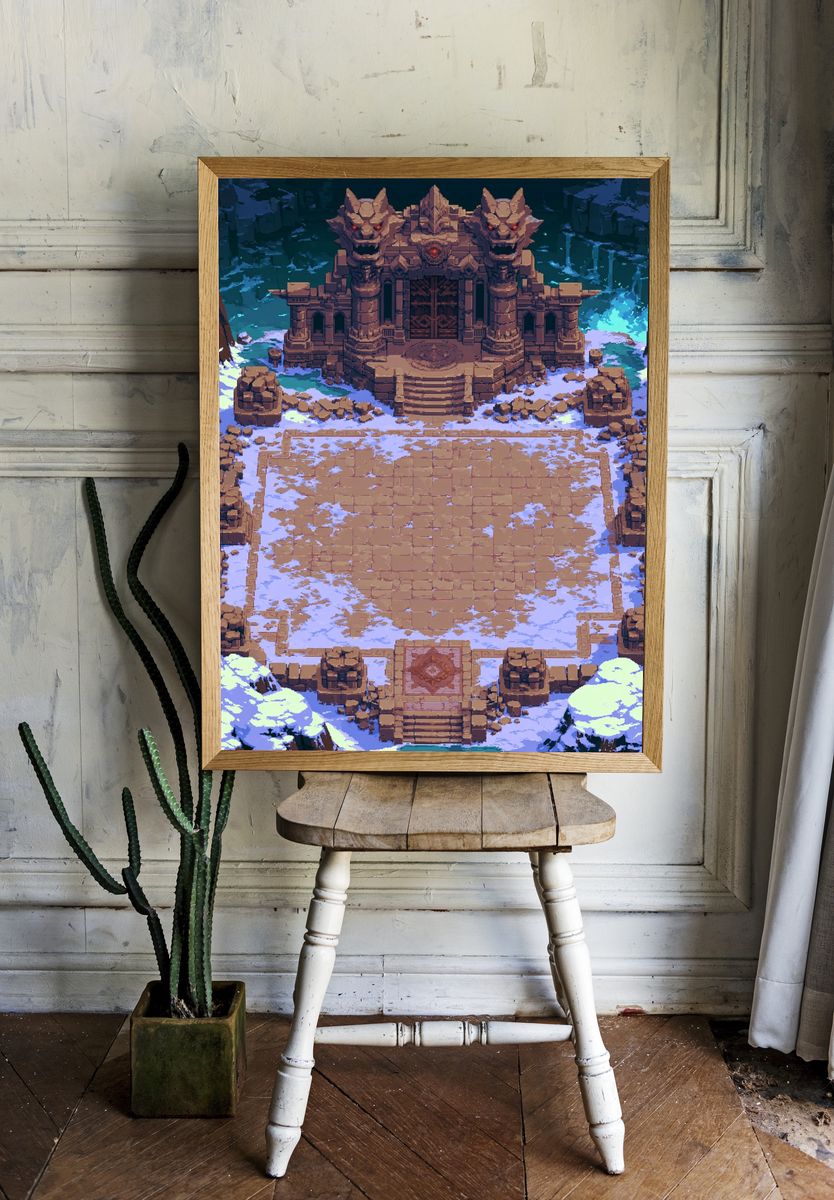 Snowy Demon Temple Pixel Art Poster. room preview