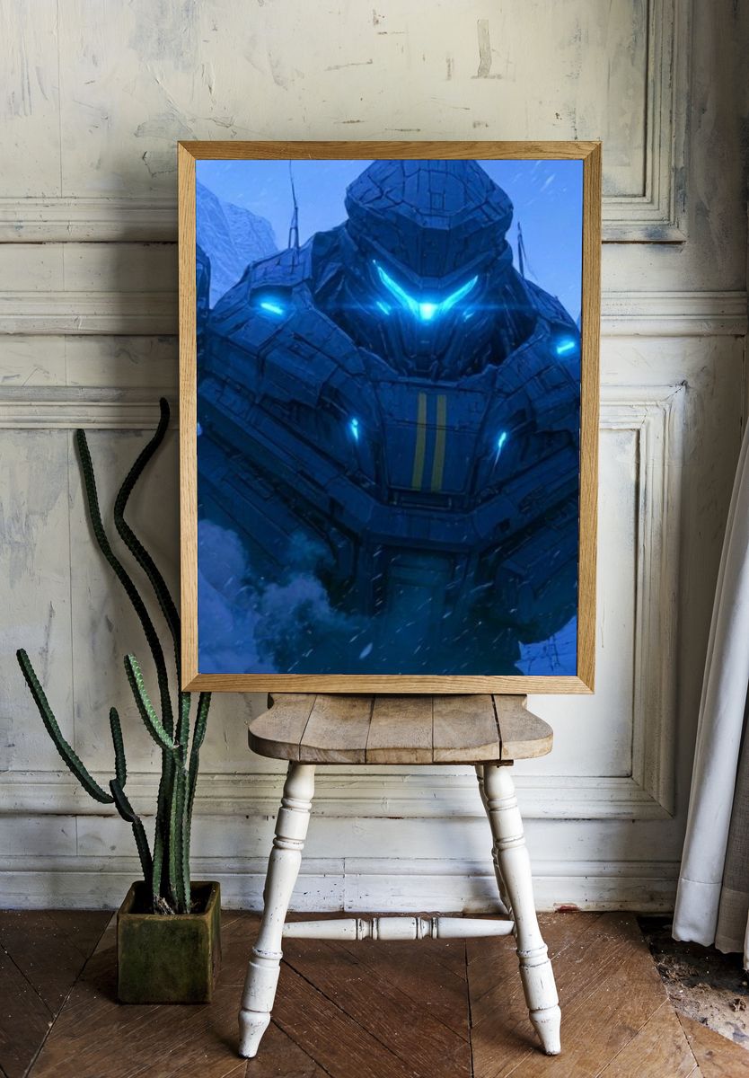 Mecha Titan in Snowstorm Poster. room preview