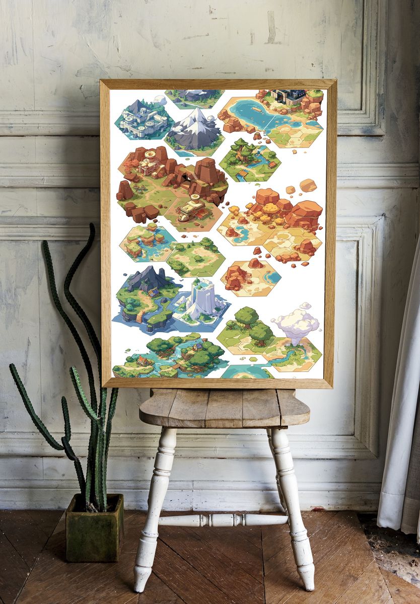 Hexagonal Fantasy Map Tiles Poster. — room view 1