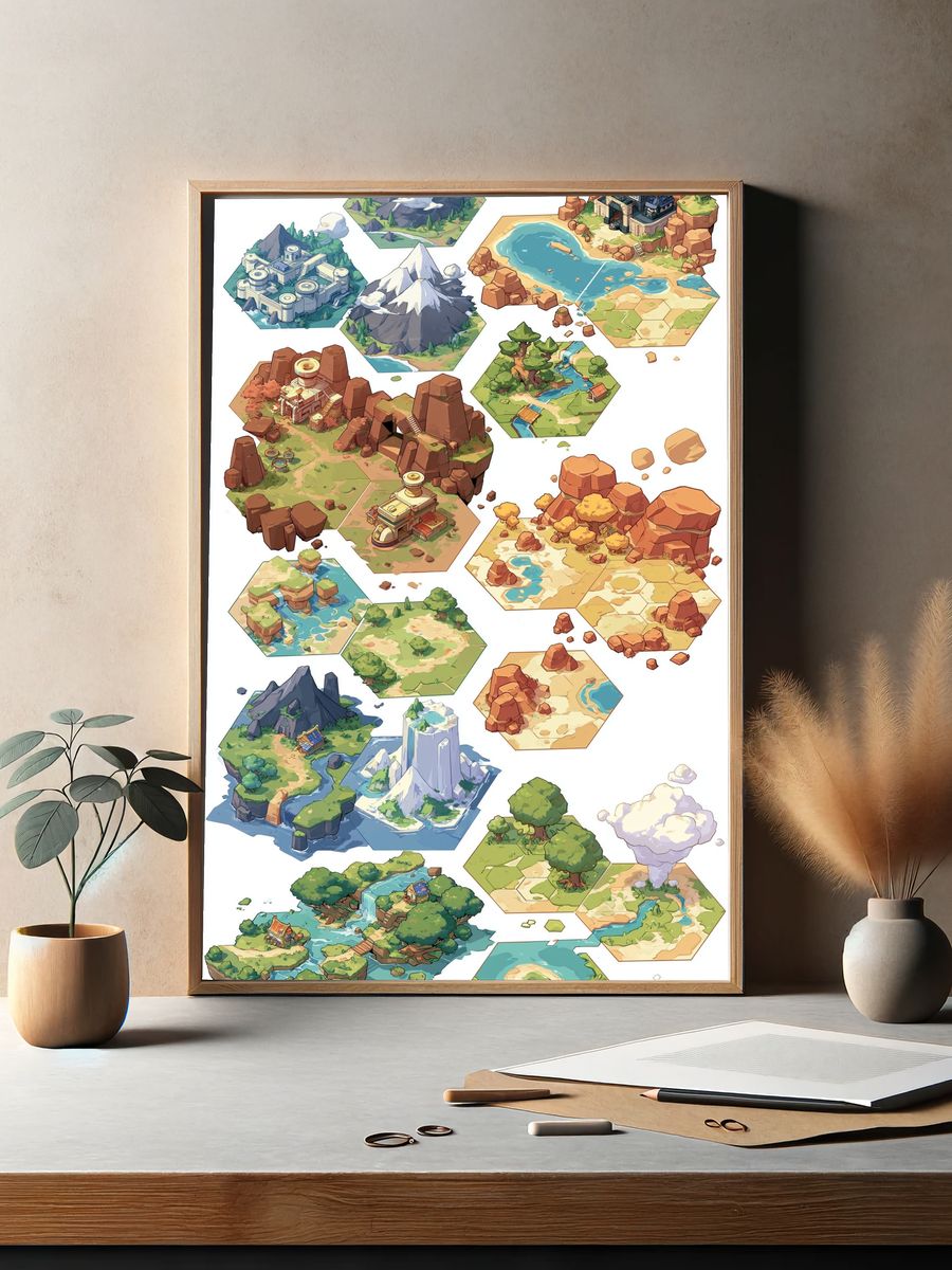 Hexagonal Fantasy Map Tiles Poster. — room view 2