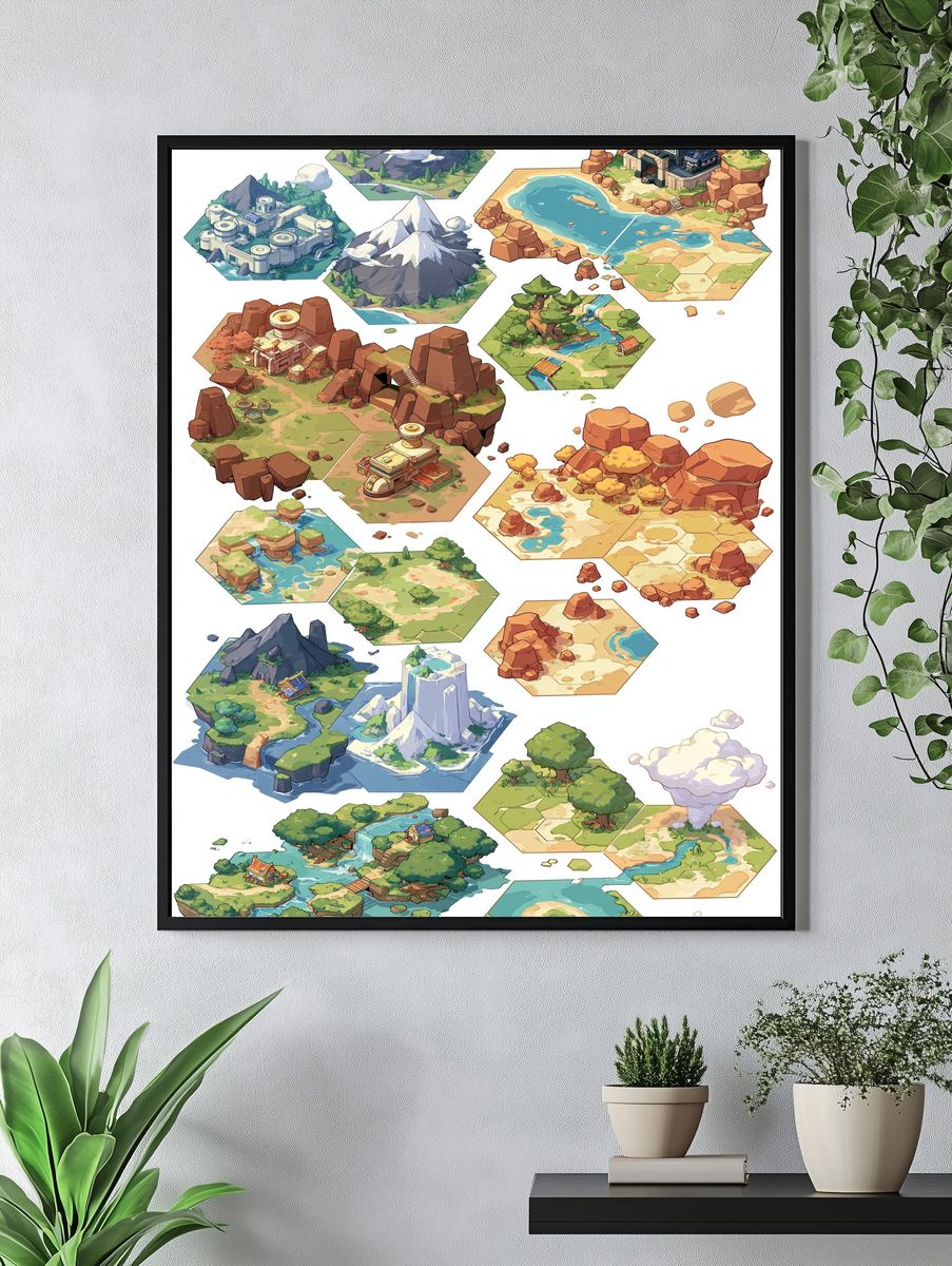 Hexagonal Fantasy Map Tiles Poster. — room view 4