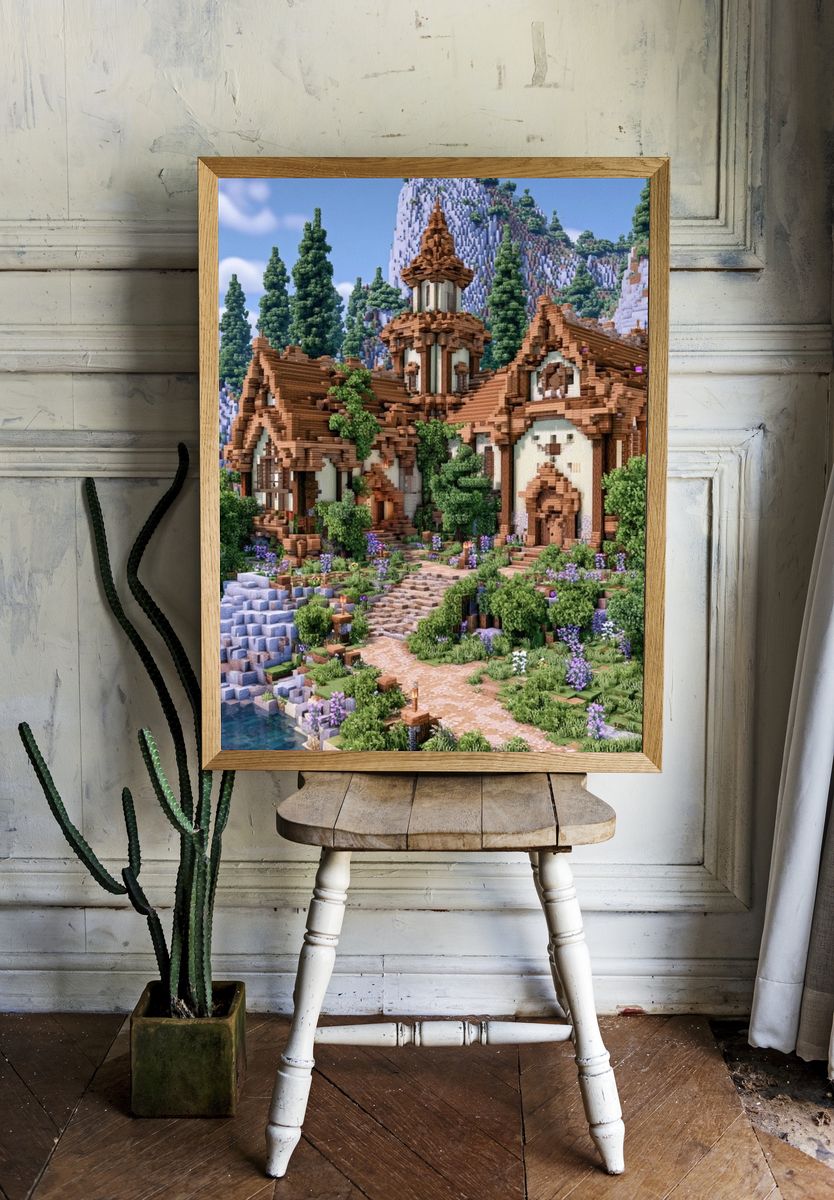 Minecraft Cottage Landscape Poster. — room view 1
