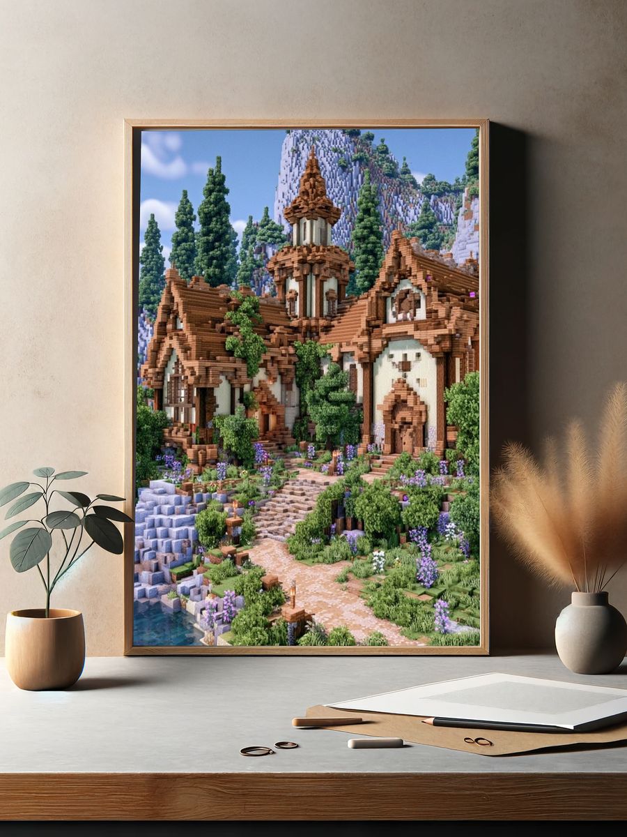 Minecraft Cottage Landscape Poster. — room view 2