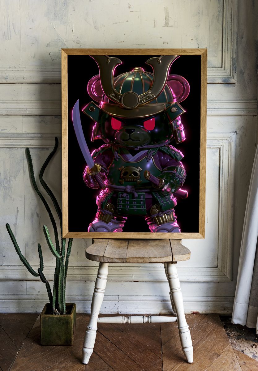 Samurai Bear Neon Poster. room preview