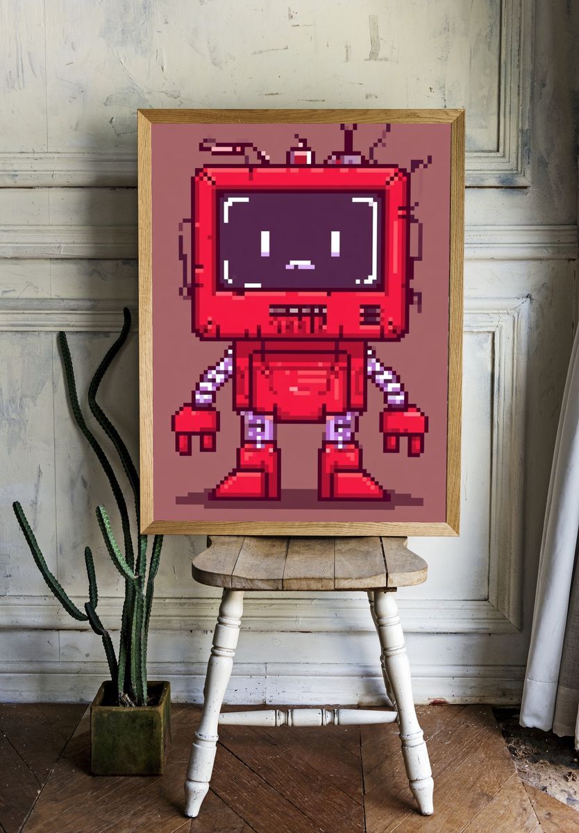 Pixel Robot Character Poster. room preview