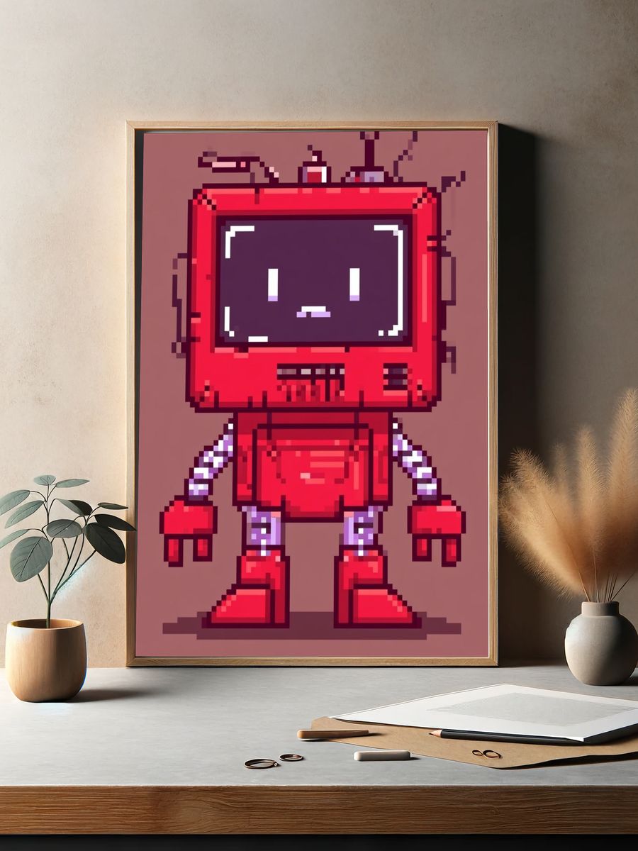 Pixel Robot Character Poster. — room view 2