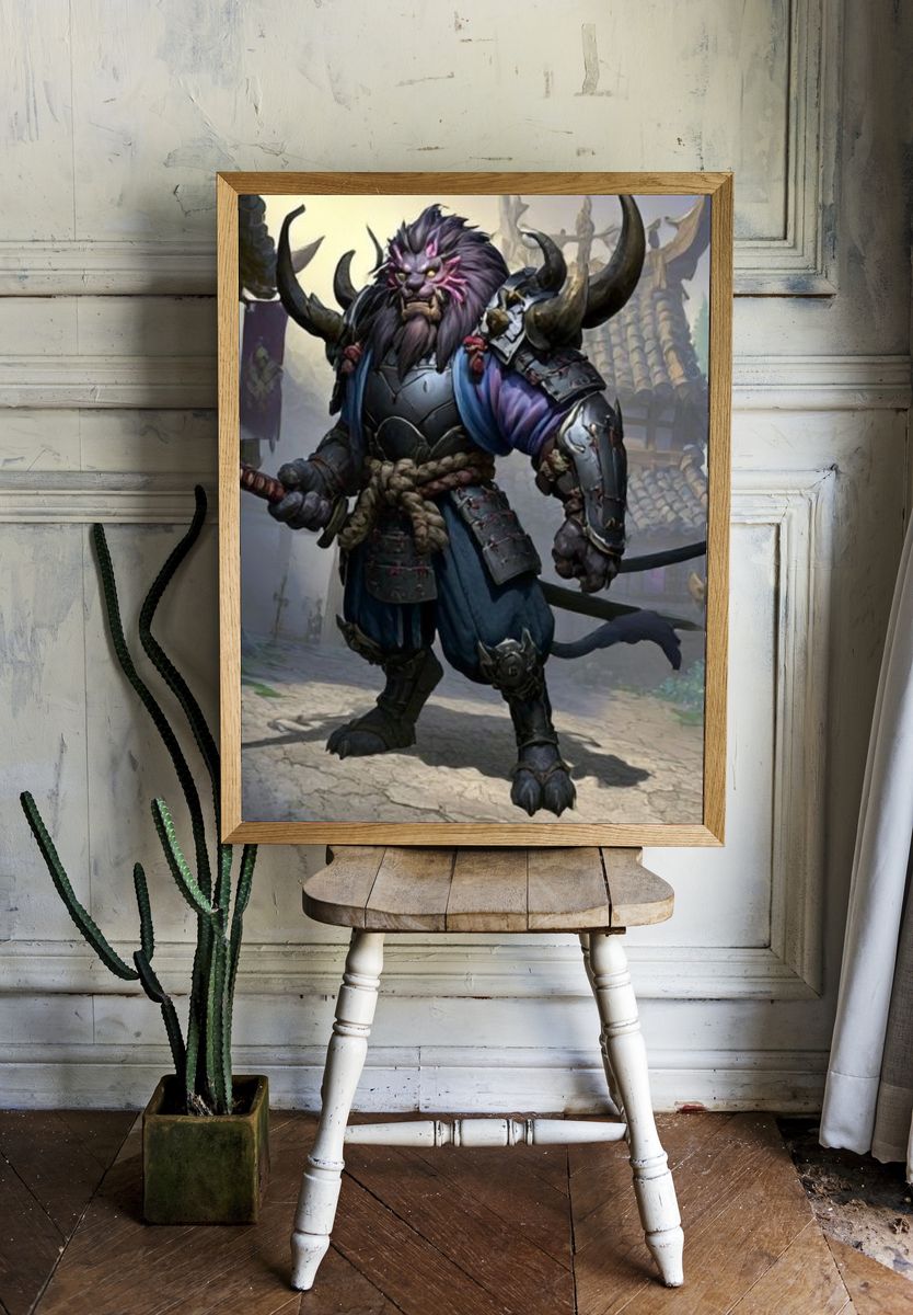 Armored Lion Warrior Fantasy Print. room preview
