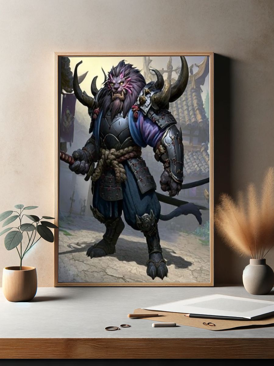 Armored Lion Warrior Fantasy Print. — room view 2