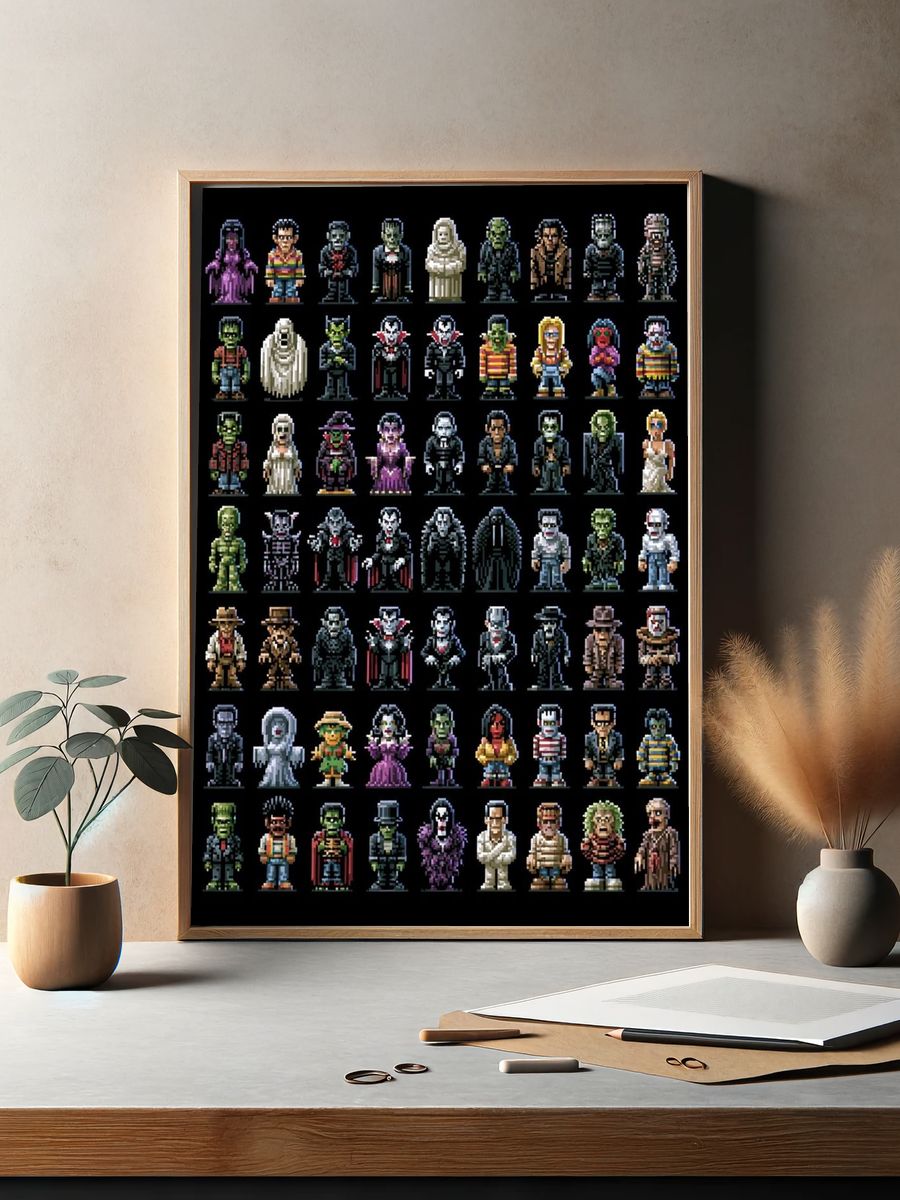 Pixel Horror Characters Poster. — room view 2
