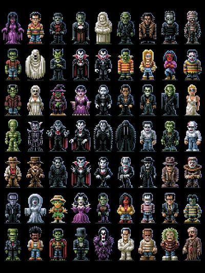 Pixel Horror Characters Poster. poster print