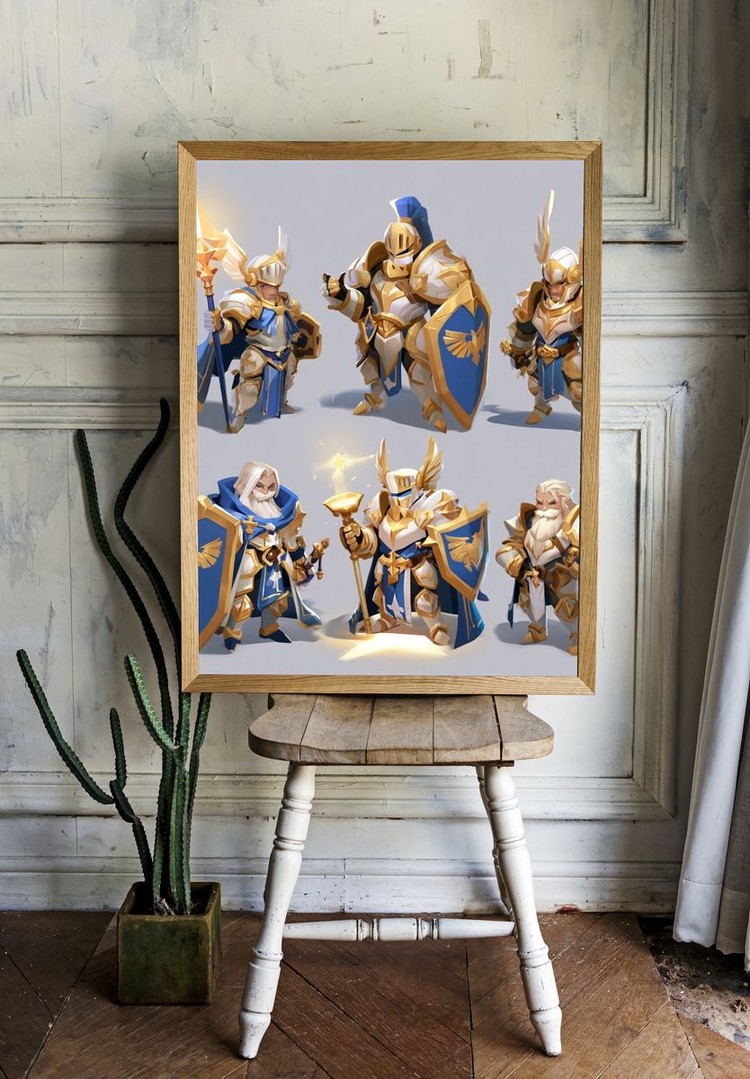 Fantasy Knight Characters Illustration Poster. — room view 1