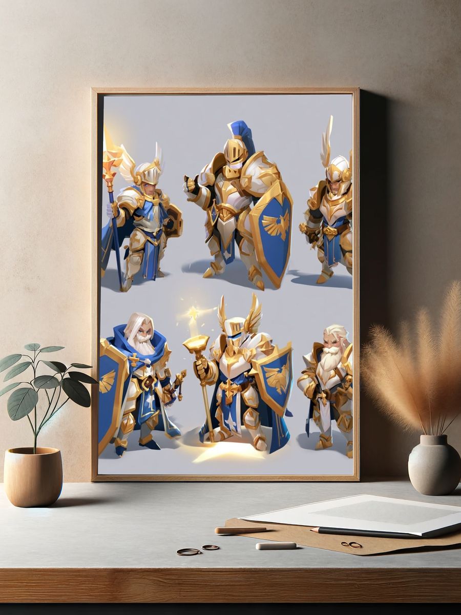 Fantasy Knight Characters Illustration Poster. — room view 2