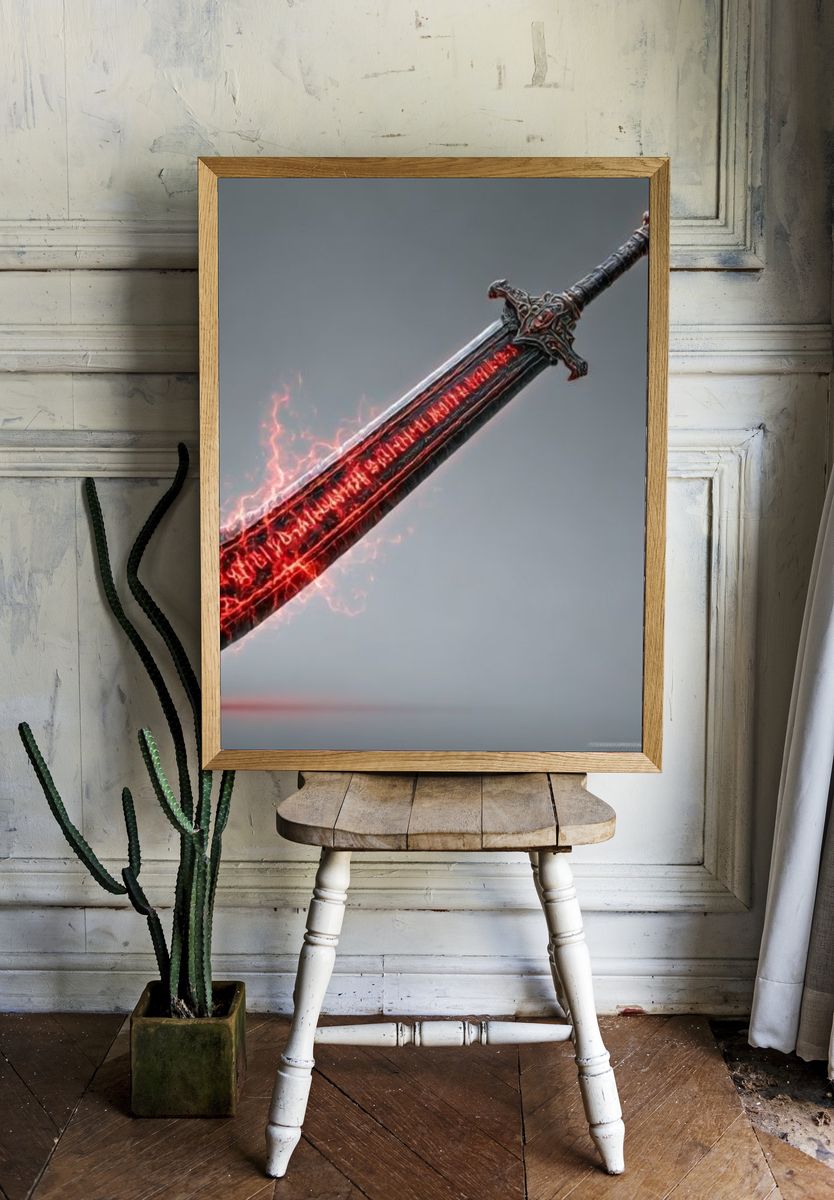 Flaming Fantasy Sword Print. — room view 1