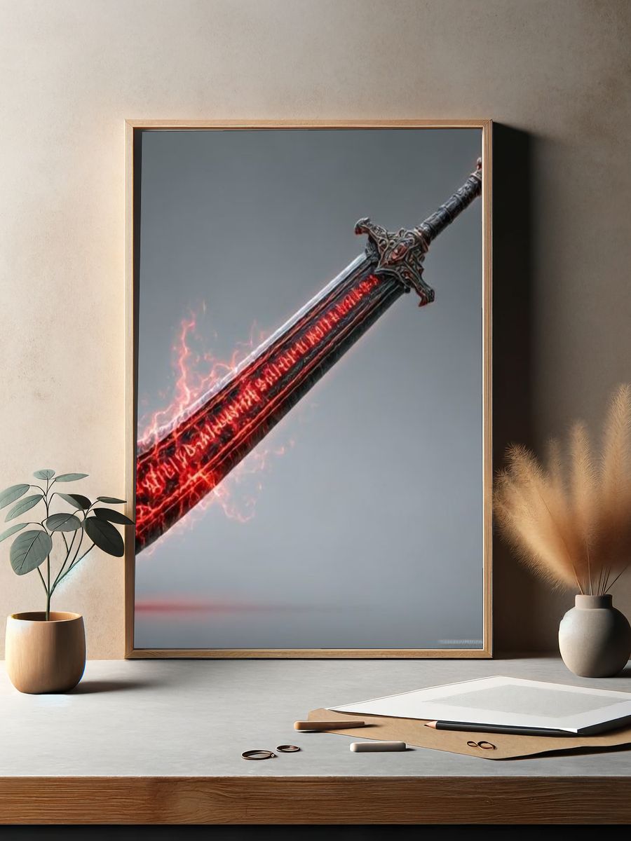 Flaming Fantasy Sword Print. — room view 2