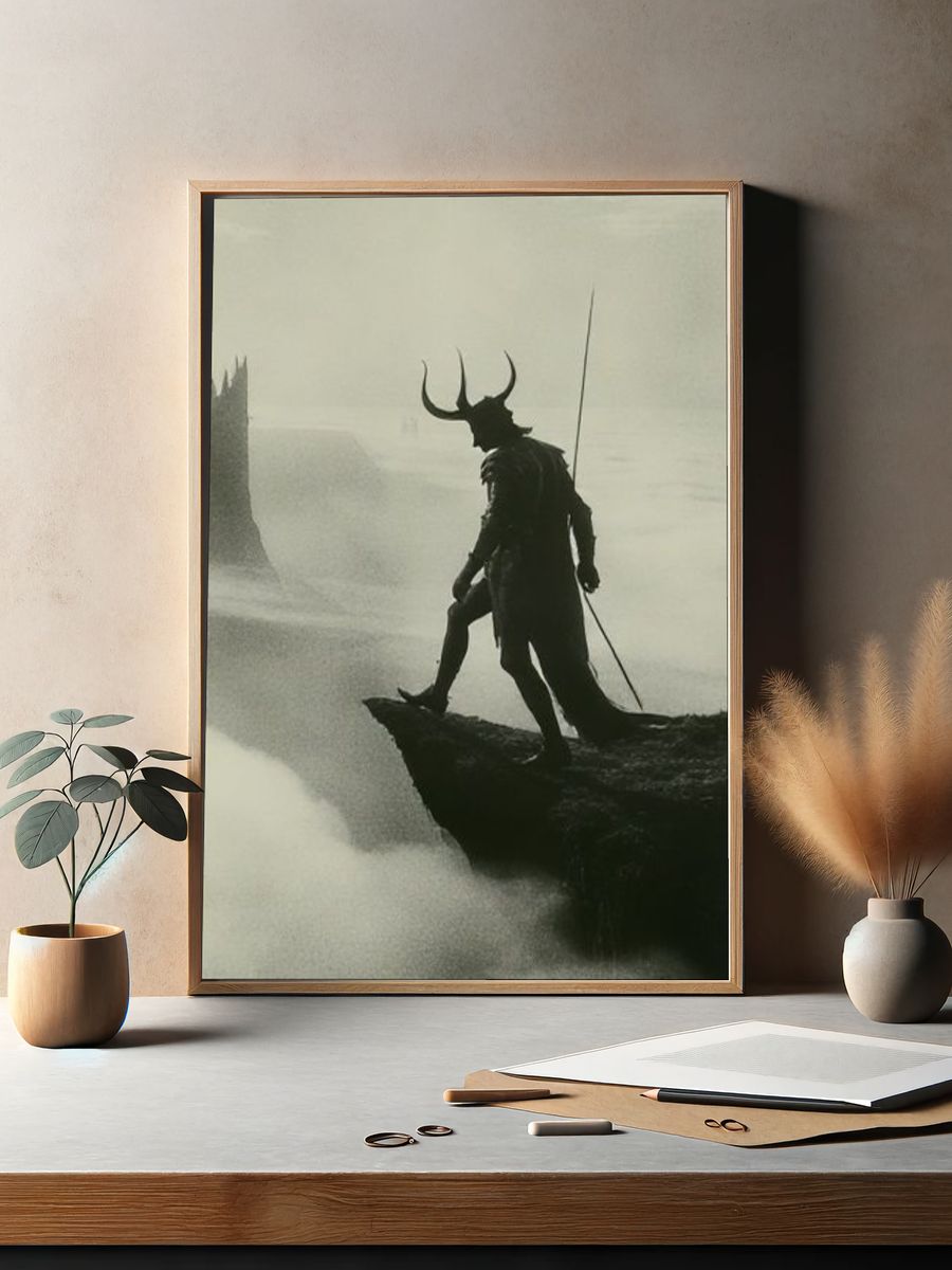 Horned Warrior Silhouette Print. — room view 2