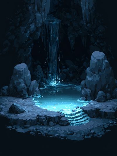 Glowing Cave Waterfall Fantasy Print.
