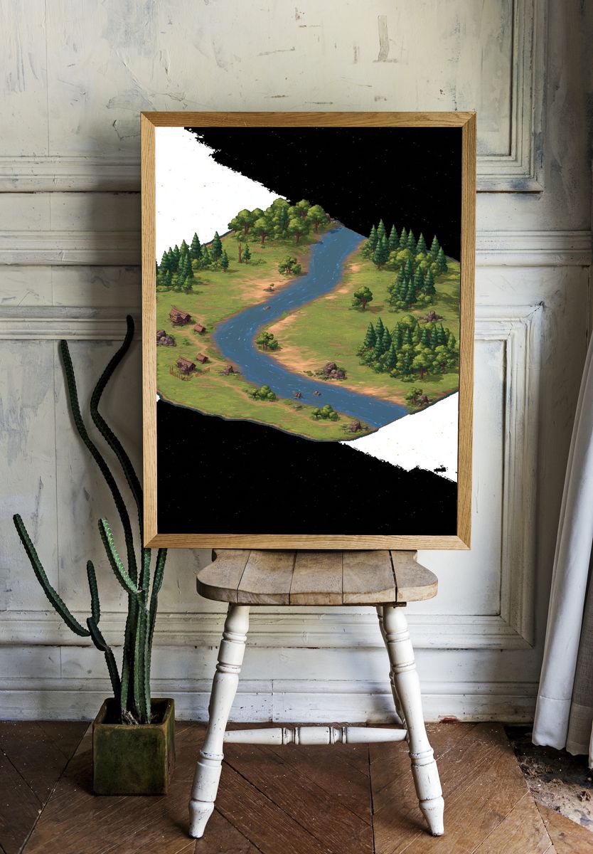 Pixel Forest River Map Poster. room preview