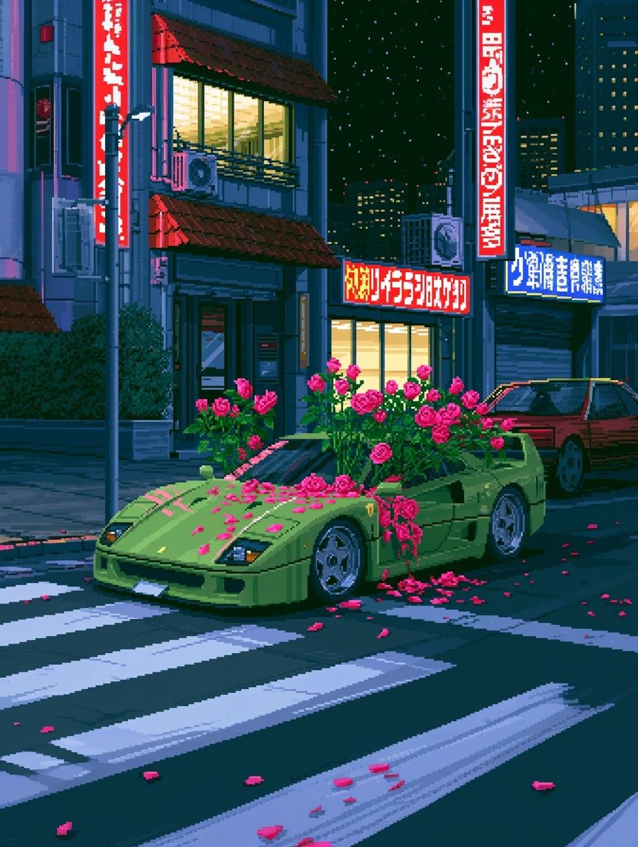 Neon City Sports Car Poster. poster detail