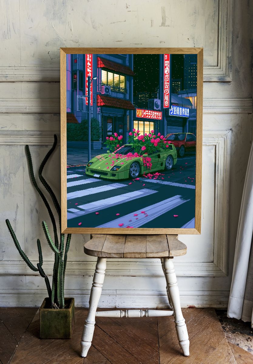 Neon City Sports Car Poster. — room view 1