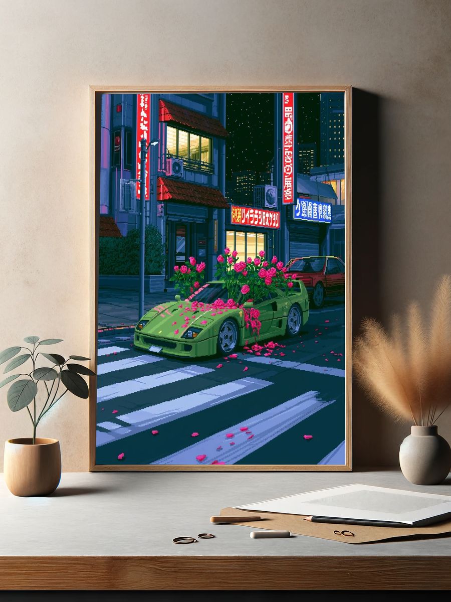 Neon City Sports Car Poster. — room view 2