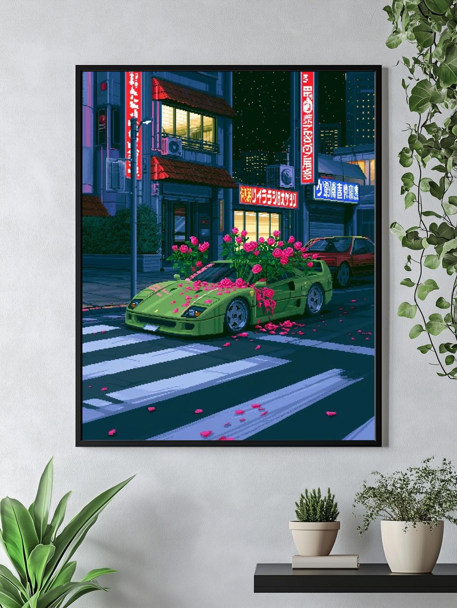 Neon City Sports Car Poster. — room view 4