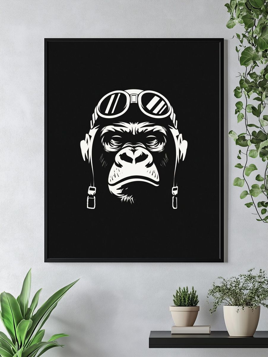 Gorilla in Aviator Goggles — Illustration Print. — room view 4