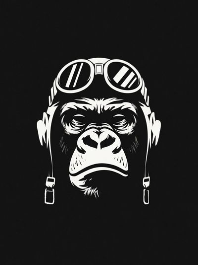 Gorilla in Aviator Goggles — Illustration Print. poster print