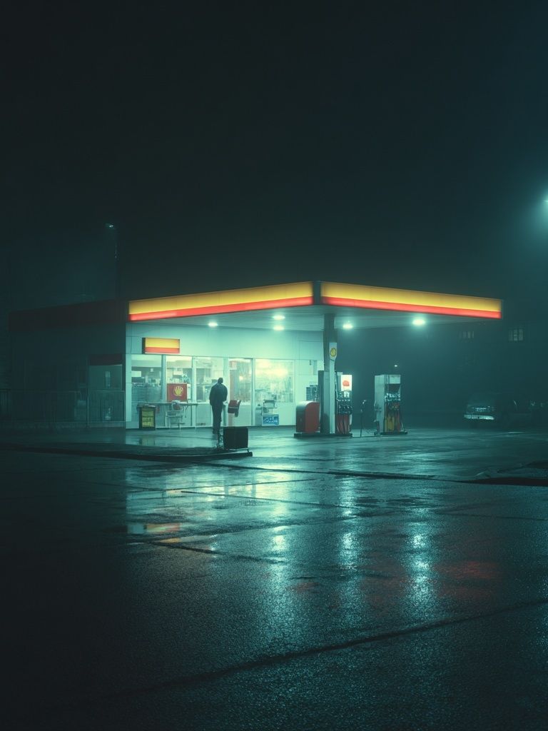 Gas Station at Night — Photography Print. poster — photography art