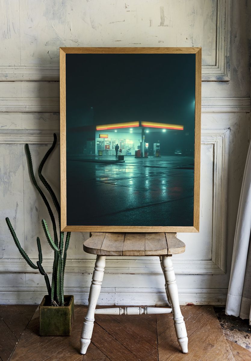 Gas Station at Night — Photography Print. — room view 1