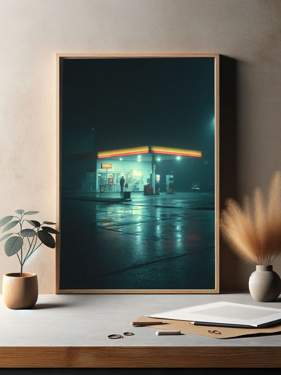 Gas Station at Night — Photography Print. — room view 2