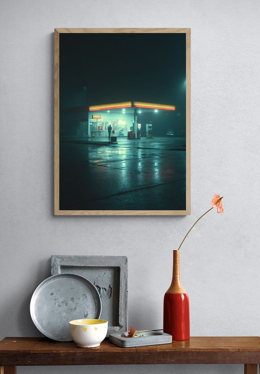 Gas Station at Night — Photography Print. — room view 3