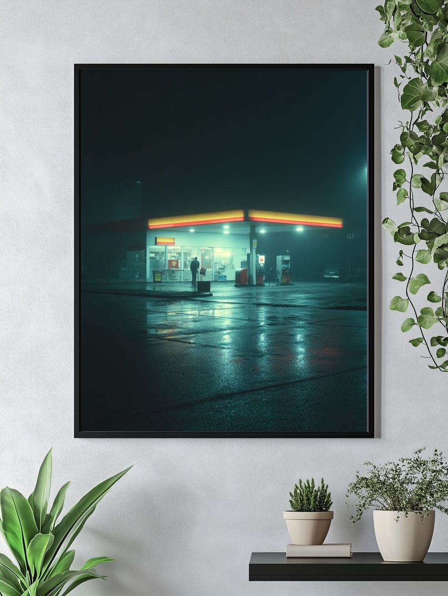 Gas Station at Night — Photography Print. — room view 4