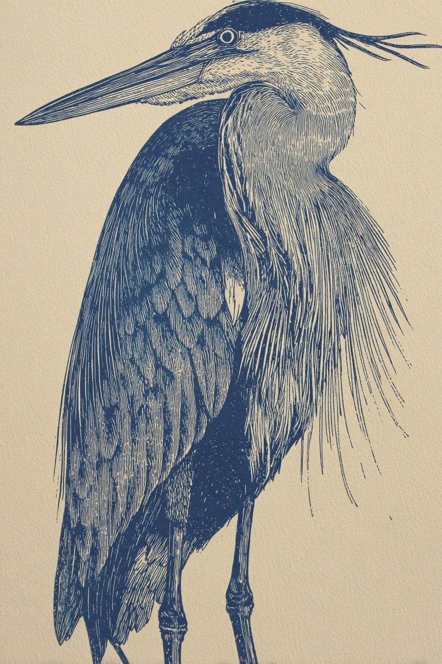 Great Blue Heron — Illustration Print. poster detail