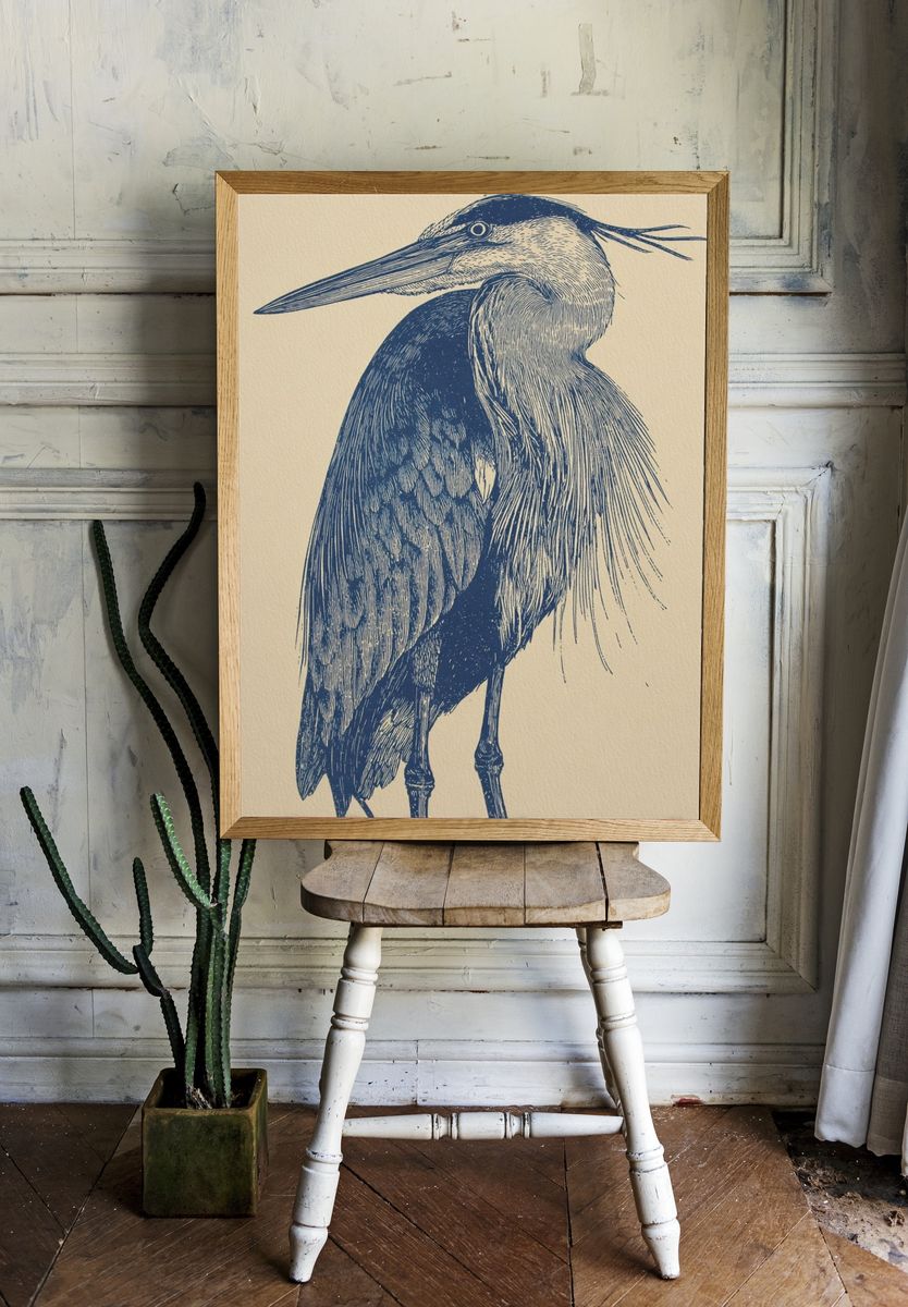 Great Blue Heron — Illustration Print. — room view 1