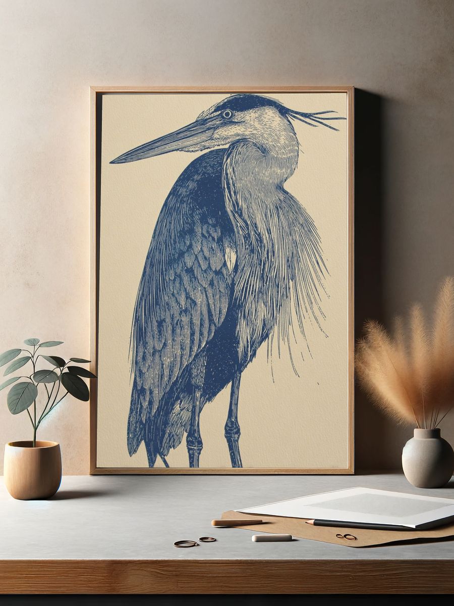 Great Blue Heron — Illustration Print. — room view 2