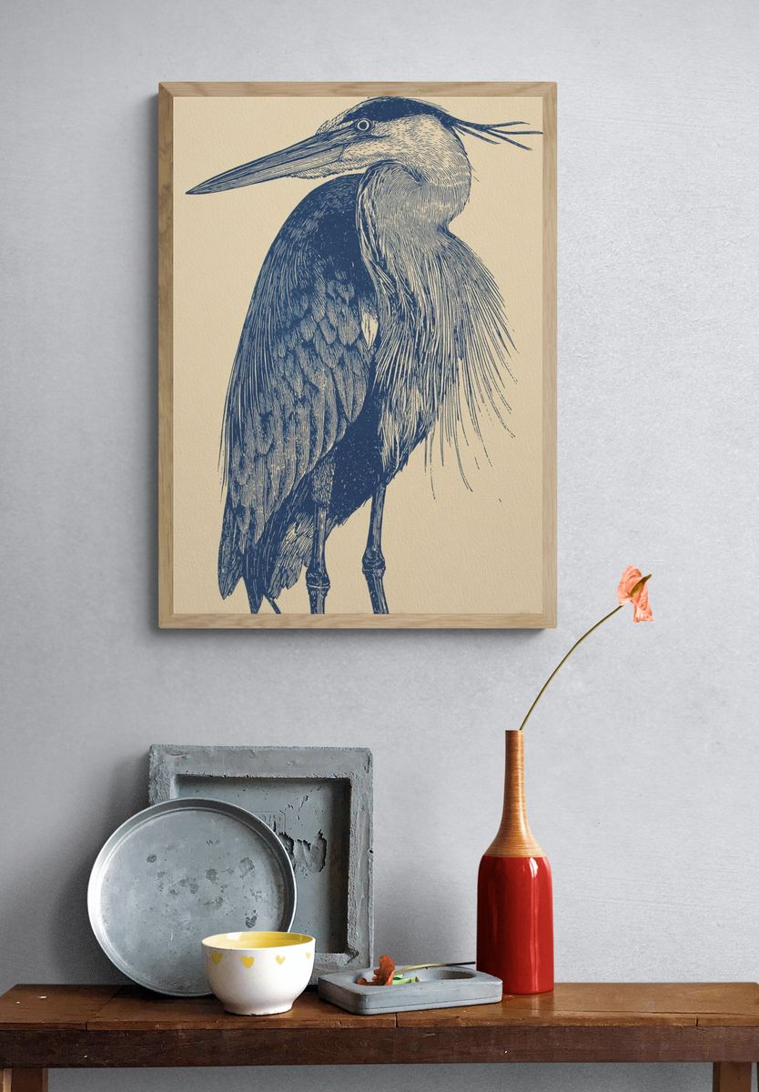 Great Blue Heron — Illustration Print. — room view 3