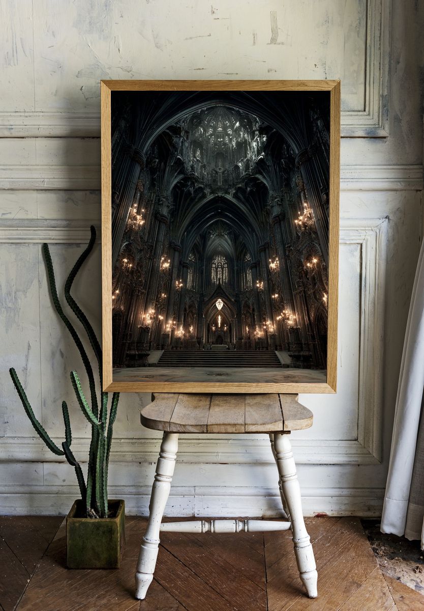 Gothic Cathedral Interior — Fine Art Print. — room view 1