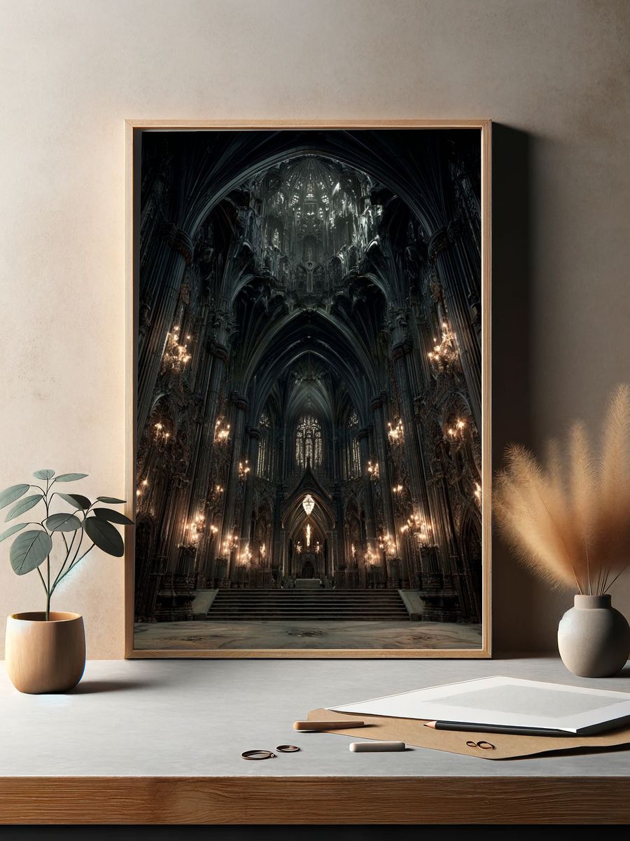 Gothic Cathedral Interior — Fine Art Print. — room view 2