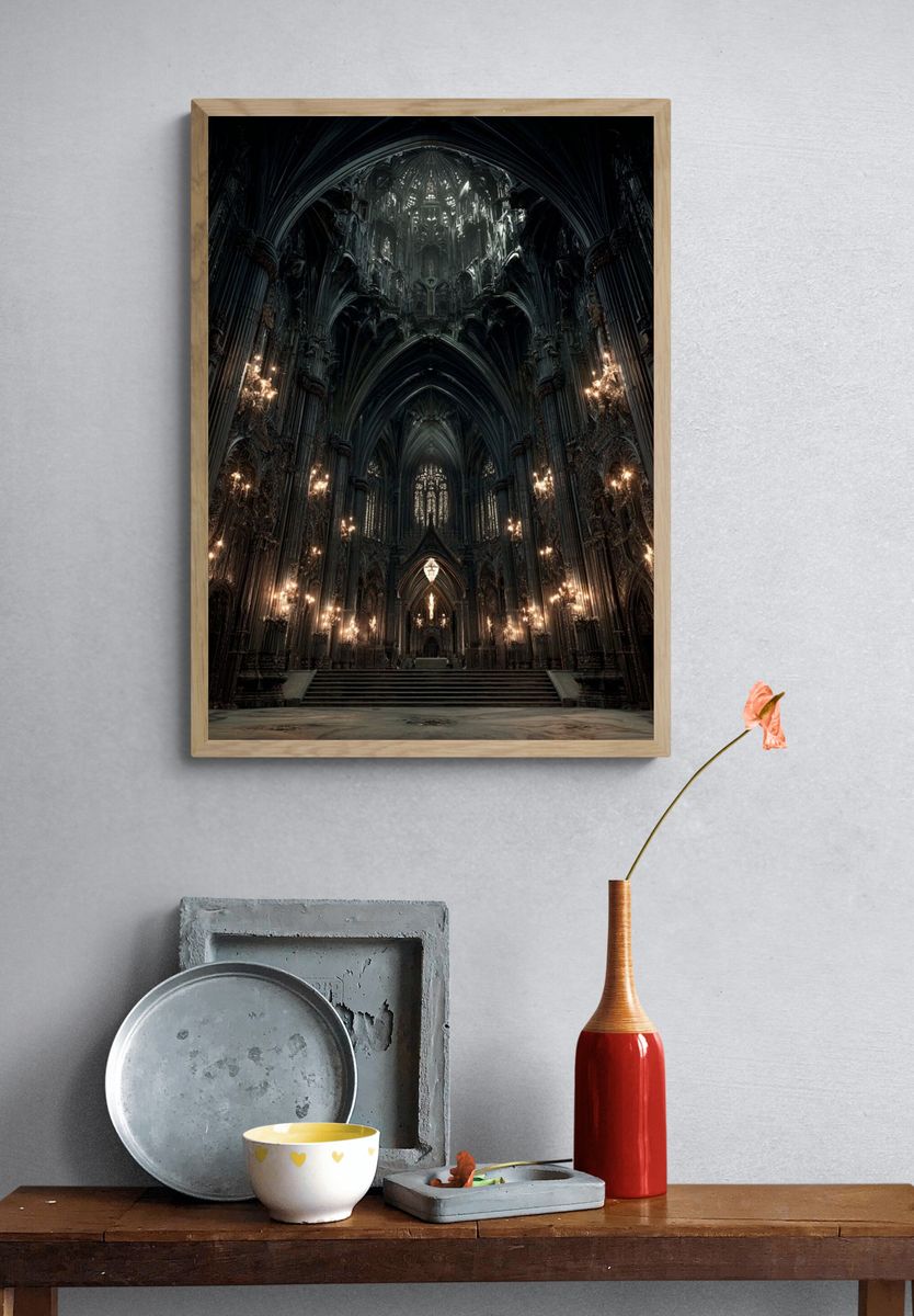 Gothic Cathedral Interior — Fine Art Print. — room view 3