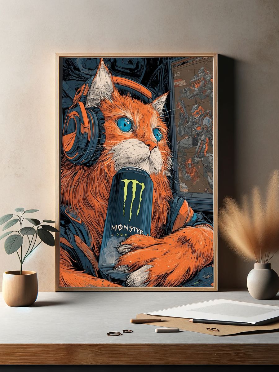 Gaming Cat — Illustration Print. — room view 2