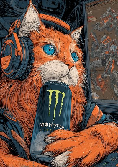 Gaming Cat — Illustration Print. poster