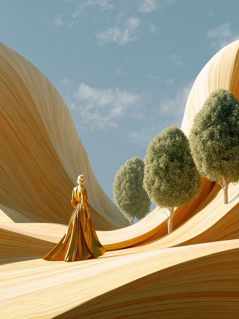 Golden Dress in Abstract Landscape Poster. poster detail