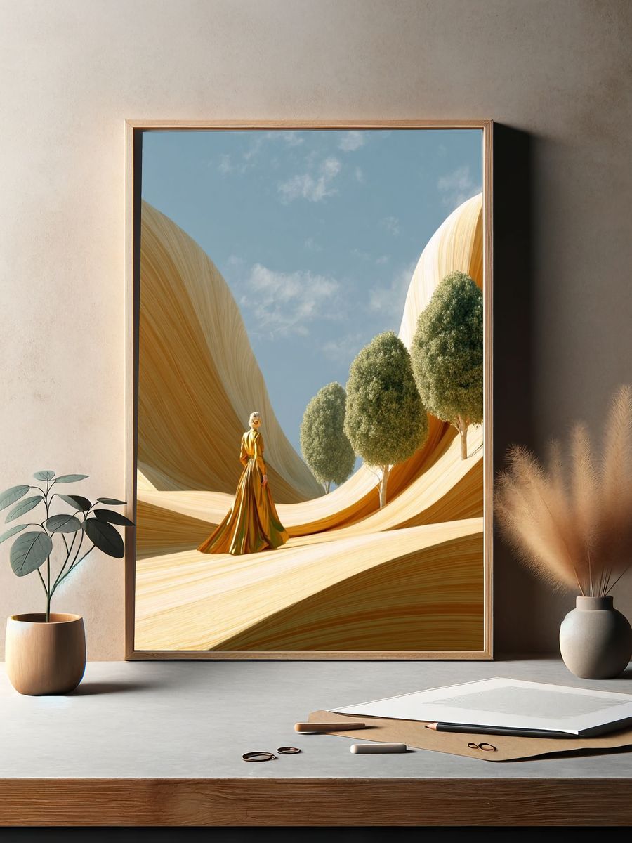 Golden Dress in Abstract Landscape Poster. — room view 2