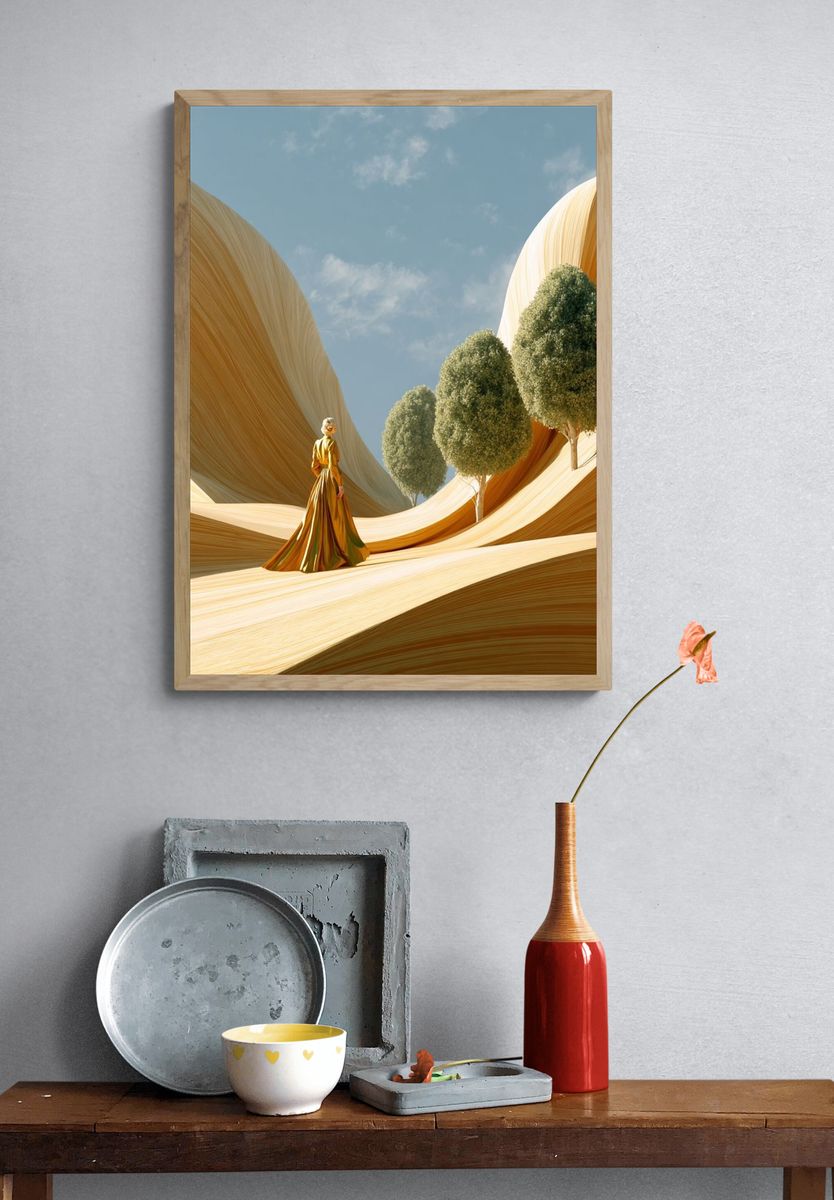 Golden Dress in Abstract Landscape Poster. — room view 3