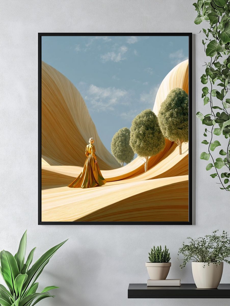 Golden Dress in Abstract Landscape Poster. — room view 4