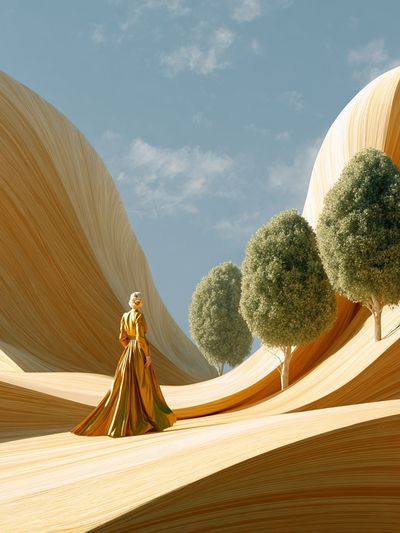 Golden Dress in Abstract Landscape Poster. poster