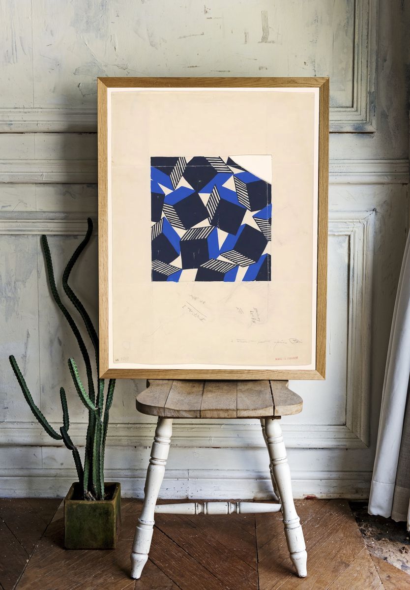 Geometric Blue and Black Poster. — room view 1