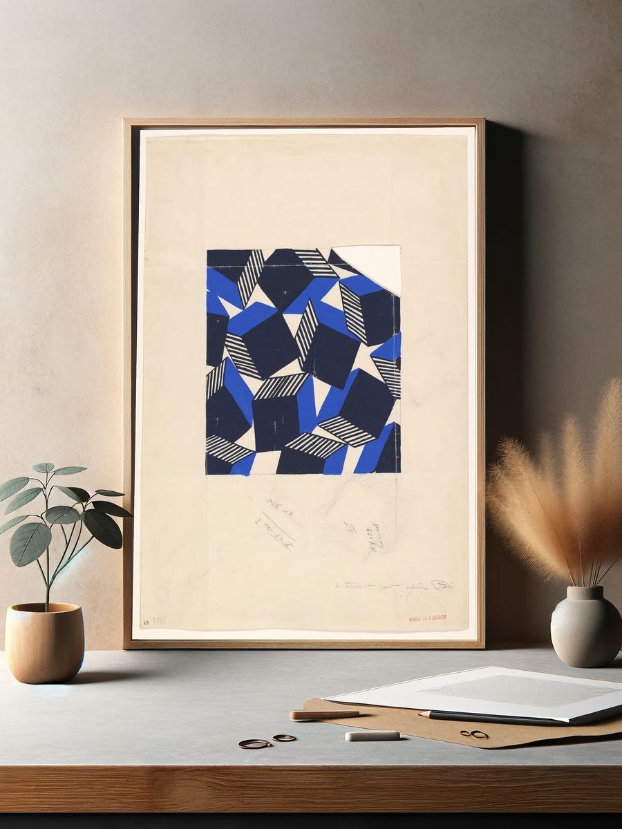 Geometric Blue and Black Poster. — room view 2
