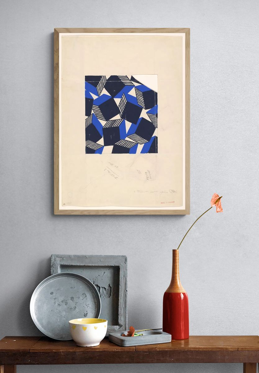 Geometric Blue and Black Poster. — room view 3