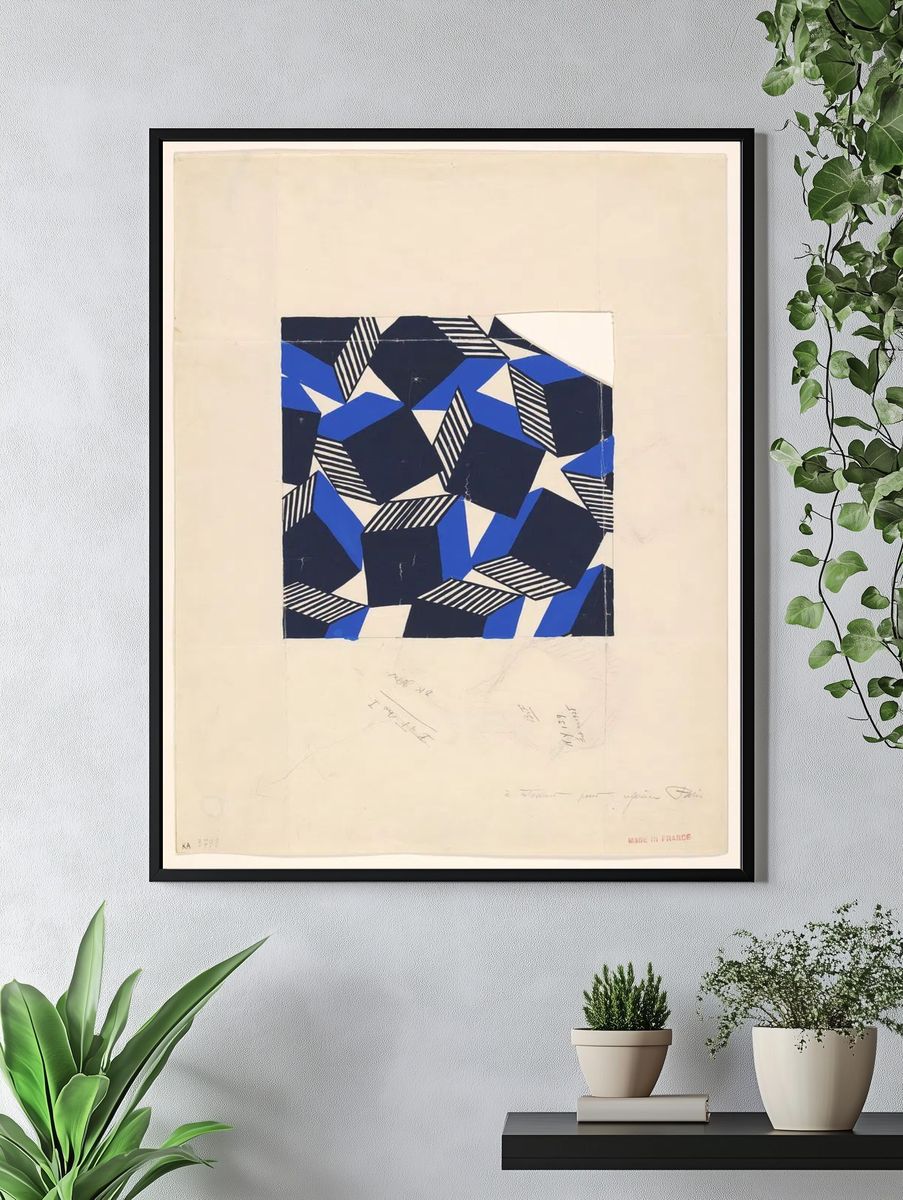 Geometric Blue and Black Poster. — room view 4
